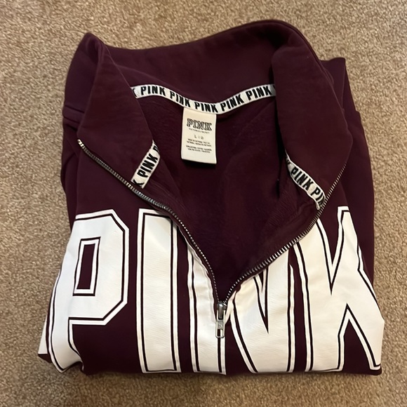 PINK 3/4 zip pull over hoodie.  Very gently worn!  No stains, no rips, no fading - Picture 4 of 4